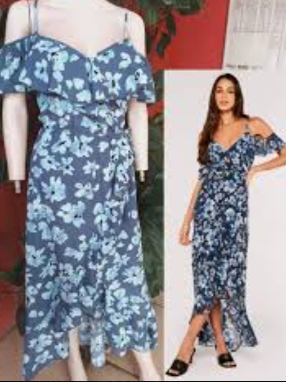 Indulge Blue Floral Cold-Shoulder Midi Dress Size XL NWT
